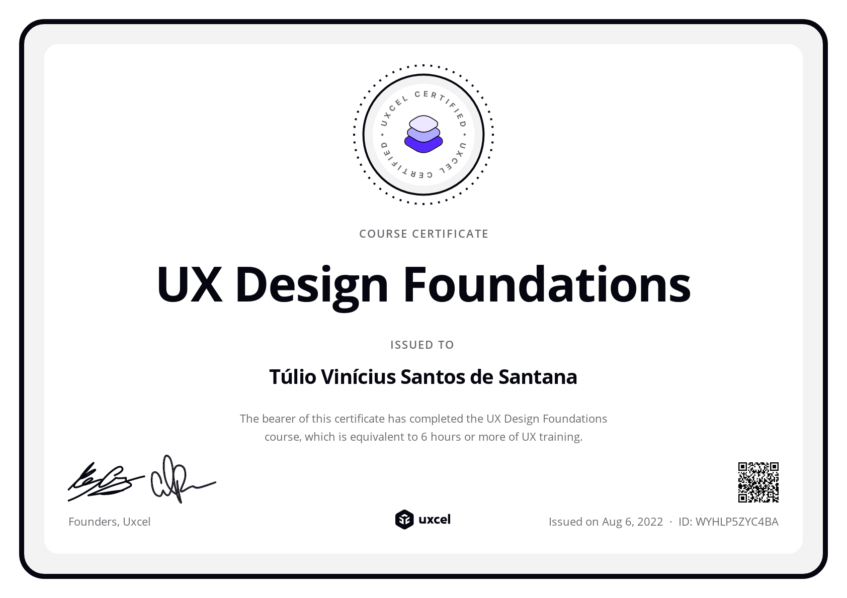 Túlio Santana's certificate